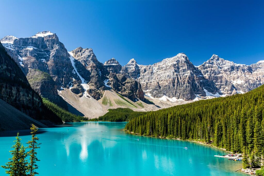A rear image of Moraine lake, Banff National Park, Alberta, Canada the most beautiful national park in the world